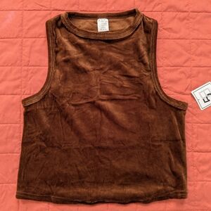 Brown Sleeveless Velour Women's Top